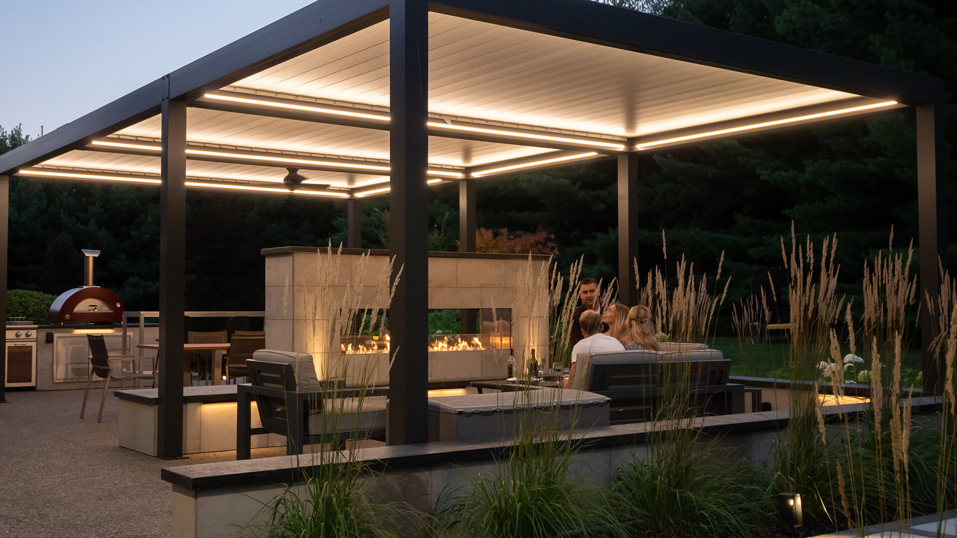 louvered pergola over fire pit #1664